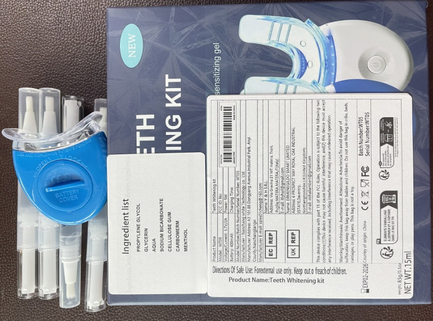 Professional Teeth Whitening Kit with 5X LED Light + 4 Pens & Mouth Tray